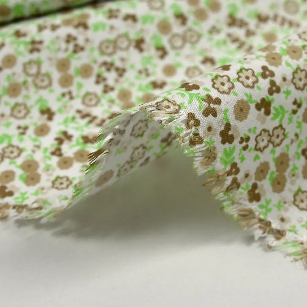 Coton imprimé fleurs Giulia marron fond blanc