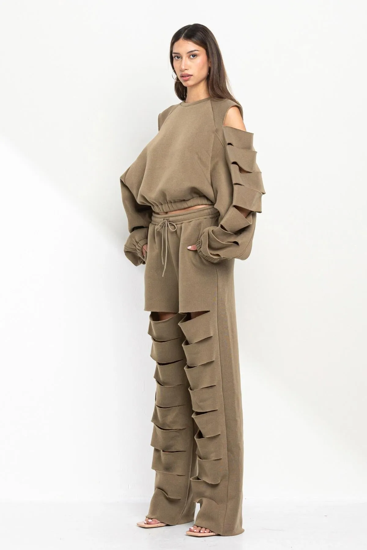 Cut Out Sleeve Fleece Sweatshirt