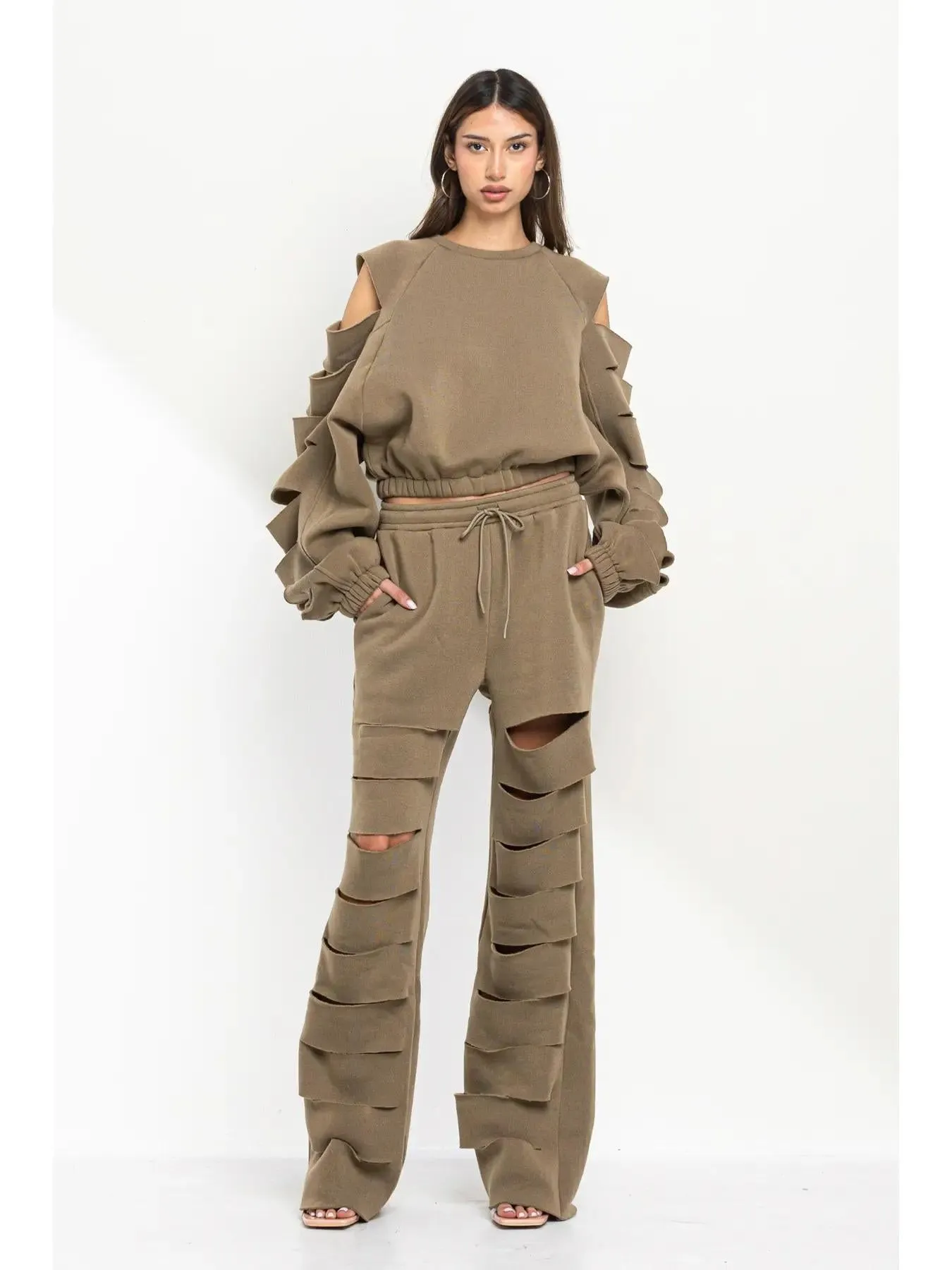 Cut Out Sleeve Fleece Sweatshirt