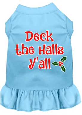 Deck The Halls Y'all Screen Print Dog Dress Baby Blue Xs