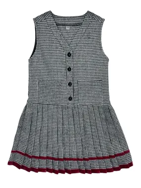 dress dogtooth pleated with ribbon trim - black/white