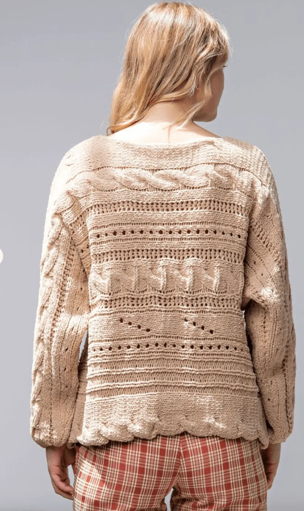 Easel Textured Aran Knit Pullover Long Sleeve Sweater