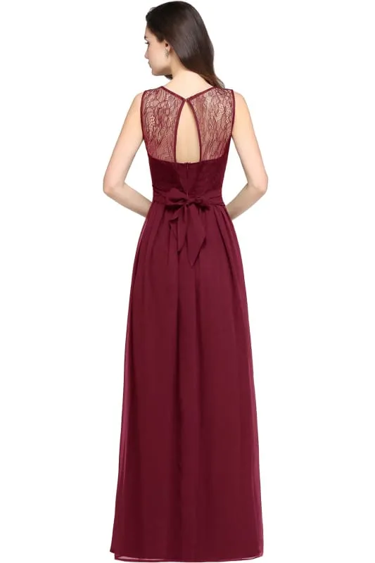 Elegant Crew Neck Ruched Chiffon Bridesmaid Dress Sleeveless Aline Wedding Guest Dress