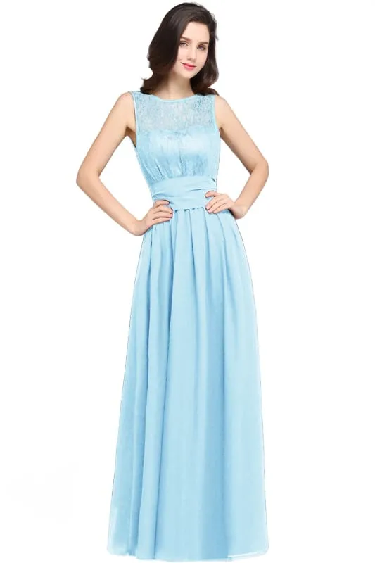 Elegant Crew Neck Ruched Chiffon Bridesmaid Dress Sleeveless Aline Wedding Guest Dress