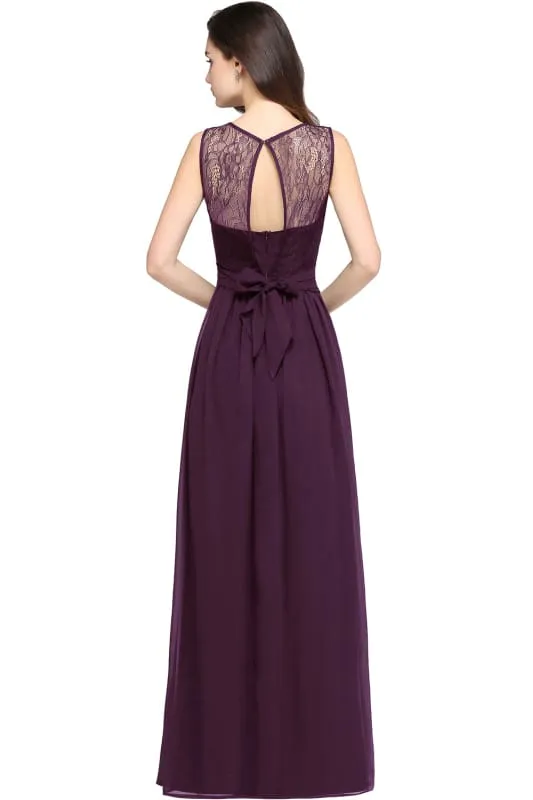 Elegant Crew Neck Ruched Chiffon Bridesmaid Dress Sleeveless Aline Wedding Guest Dress