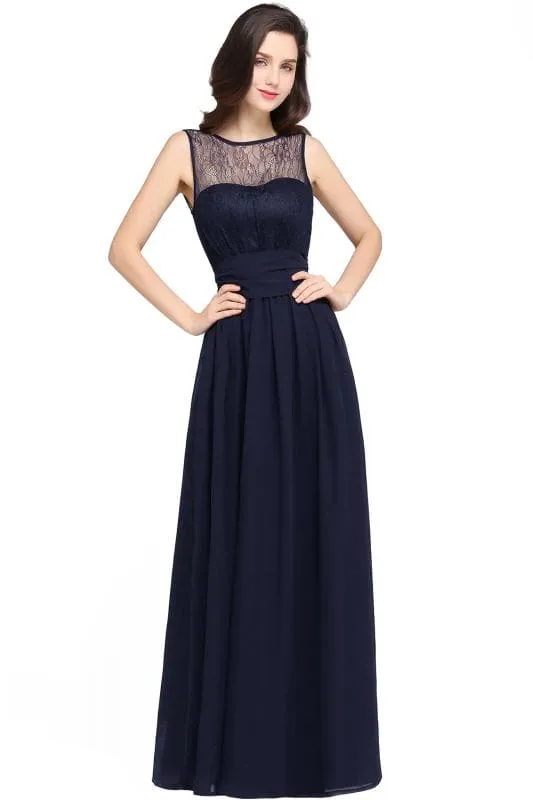 Elegant Crew Neck Ruched Chiffon Bridesmaid Dress Sleeveless Aline Wedding Guest Dress