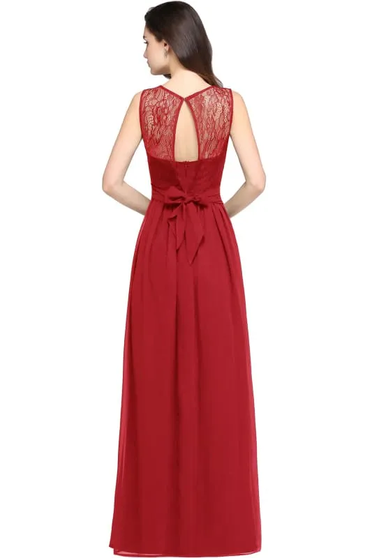 Elegant Crew Neck Ruched Chiffon Bridesmaid Dress Sleeveless Aline Wedding Guest Dress