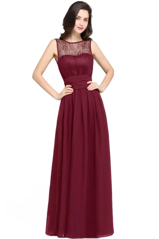 Elegant Crew Neck Ruched Chiffon Bridesmaid Dress Sleeveless Aline Wedding Guest Dress