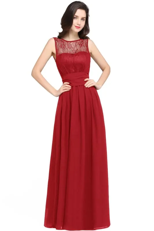 Elegant Crew Neck Ruched Chiffon Bridesmaid Dress Sleeveless Aline Wedding Guest Dress