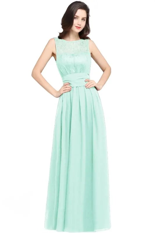 Elegant Crew Neck Ruched Chiffon Bridesmaid Dress Sleeveless Aline Wedding Guest Dress