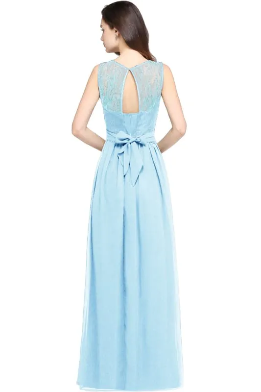 Elegant Crew Neck Ruched Chiffon Bridesmaid Dress Sleeveless Aline Wedding Guest Dress