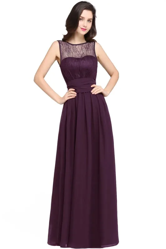 Elegant Crew Neck Ruched Chiffon Bridesmaid Dress Sleeveless Aline Wedding Guest Dress