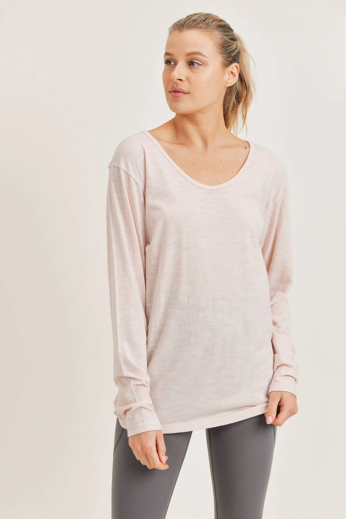 Essential Longline V-Neck Top with Long Sleeves