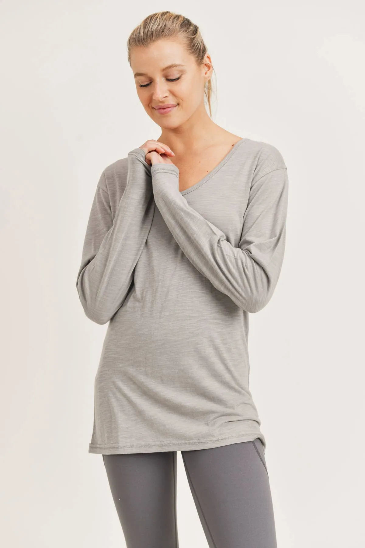 Essential Longline V-Neck Top with Long Sleeves