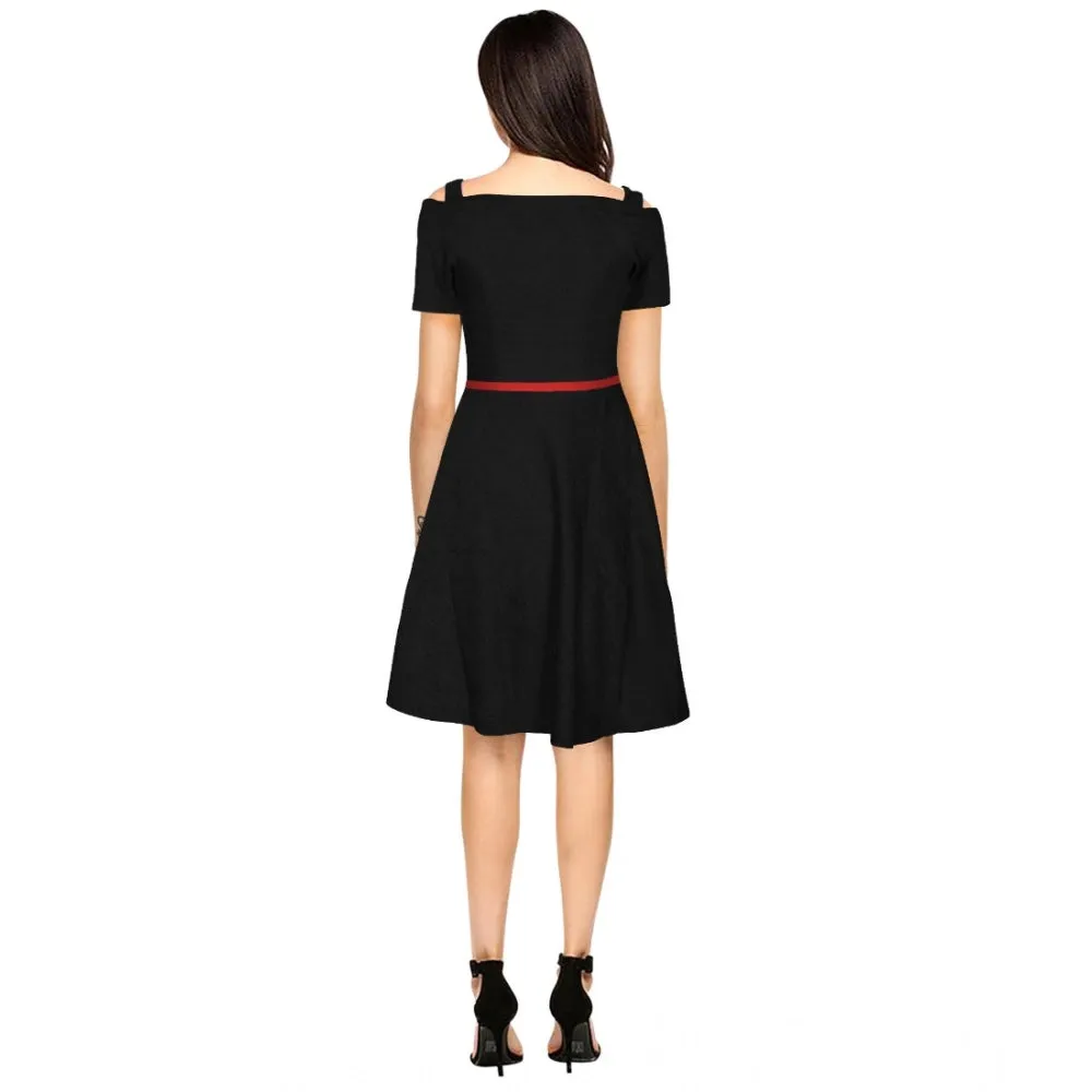 Feminine Women's Polyster Solid V Neck Cap Sleeve Dress