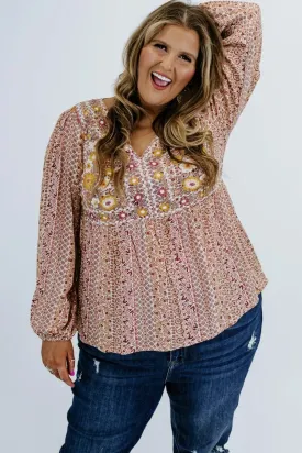 Floral Embroidered Plus Size Babydoll Blouse