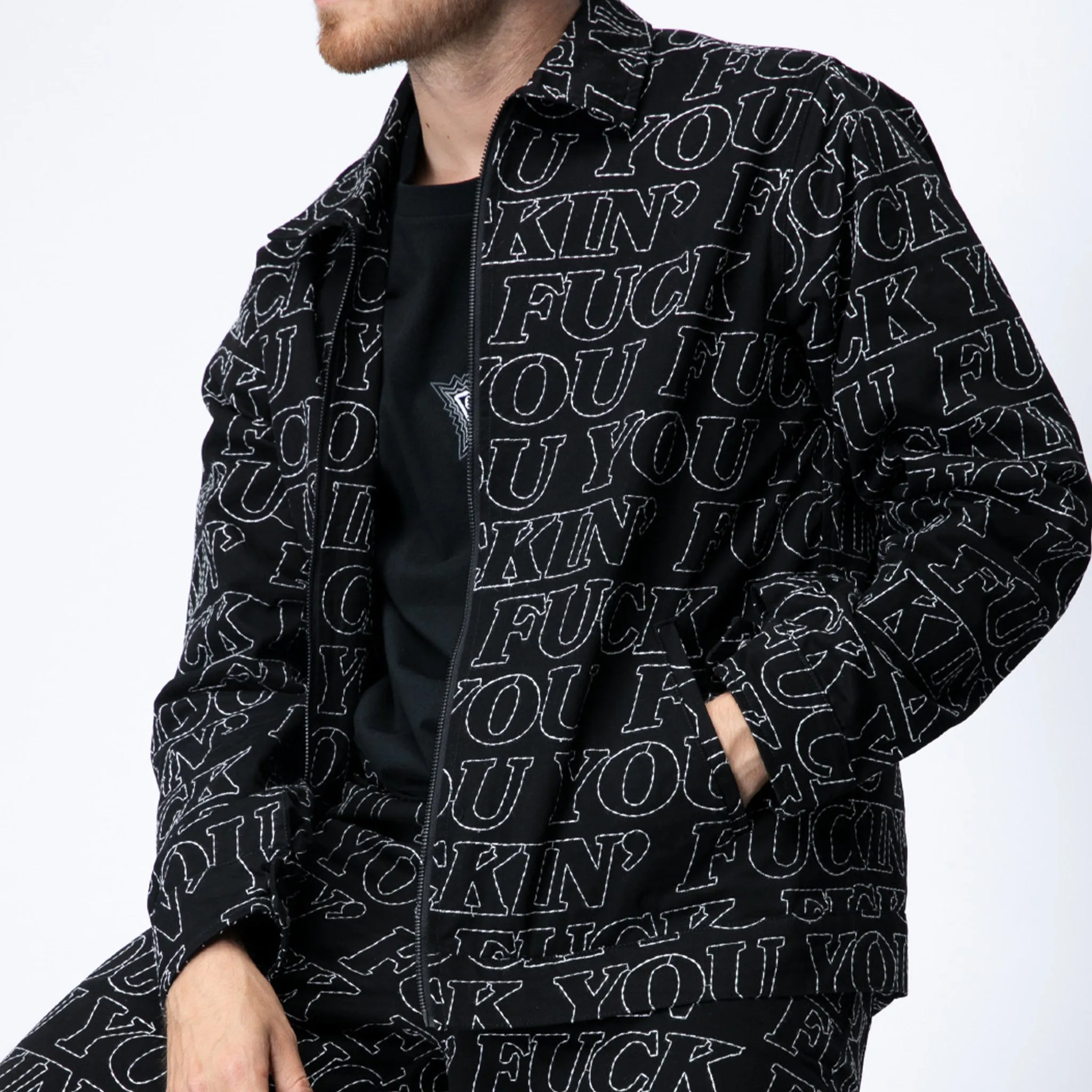 Fuckin Fuck Quilted Work Jacket (Black)