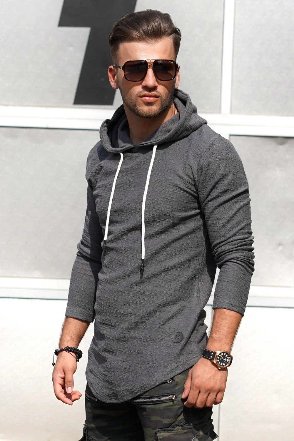 Hoodie Longline Dunkelgrau 7420