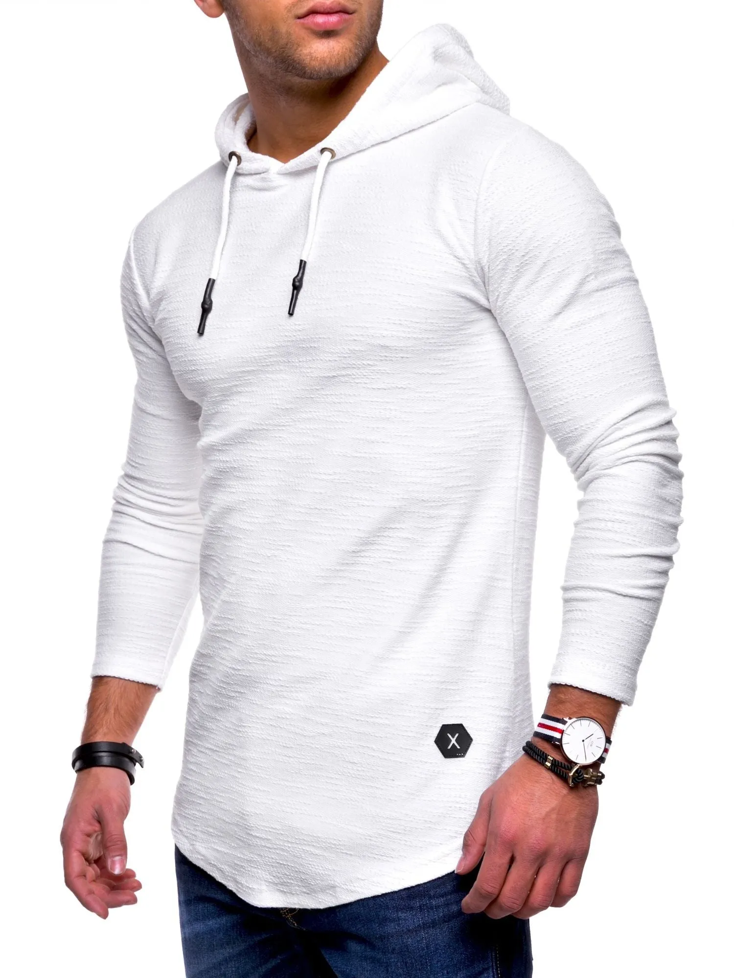 Hoodie Longline Weiß 7420