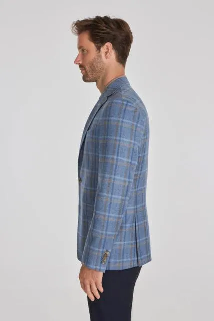 Stylish Jack Victor Mens Midland Blue Plaid Wool Blazer - Perfect for Business and Casual Wear
