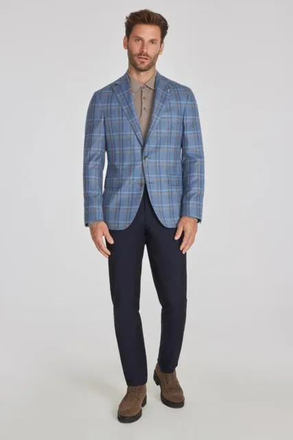 Stylish Jack Victor Mens Midland Blue Plaid Wool Blazer - Perfect for Business and Casual Wear