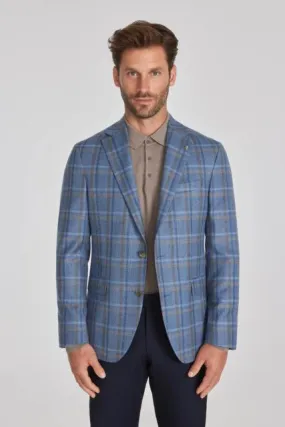 Stylish Jack Victor Mens Midland Blue Plaid Wool Blazer - Perfect for Business and Casual Wear