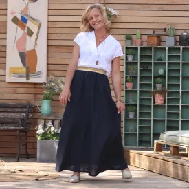Jupe Rachelle lin bleu marine - 1m de hauteur