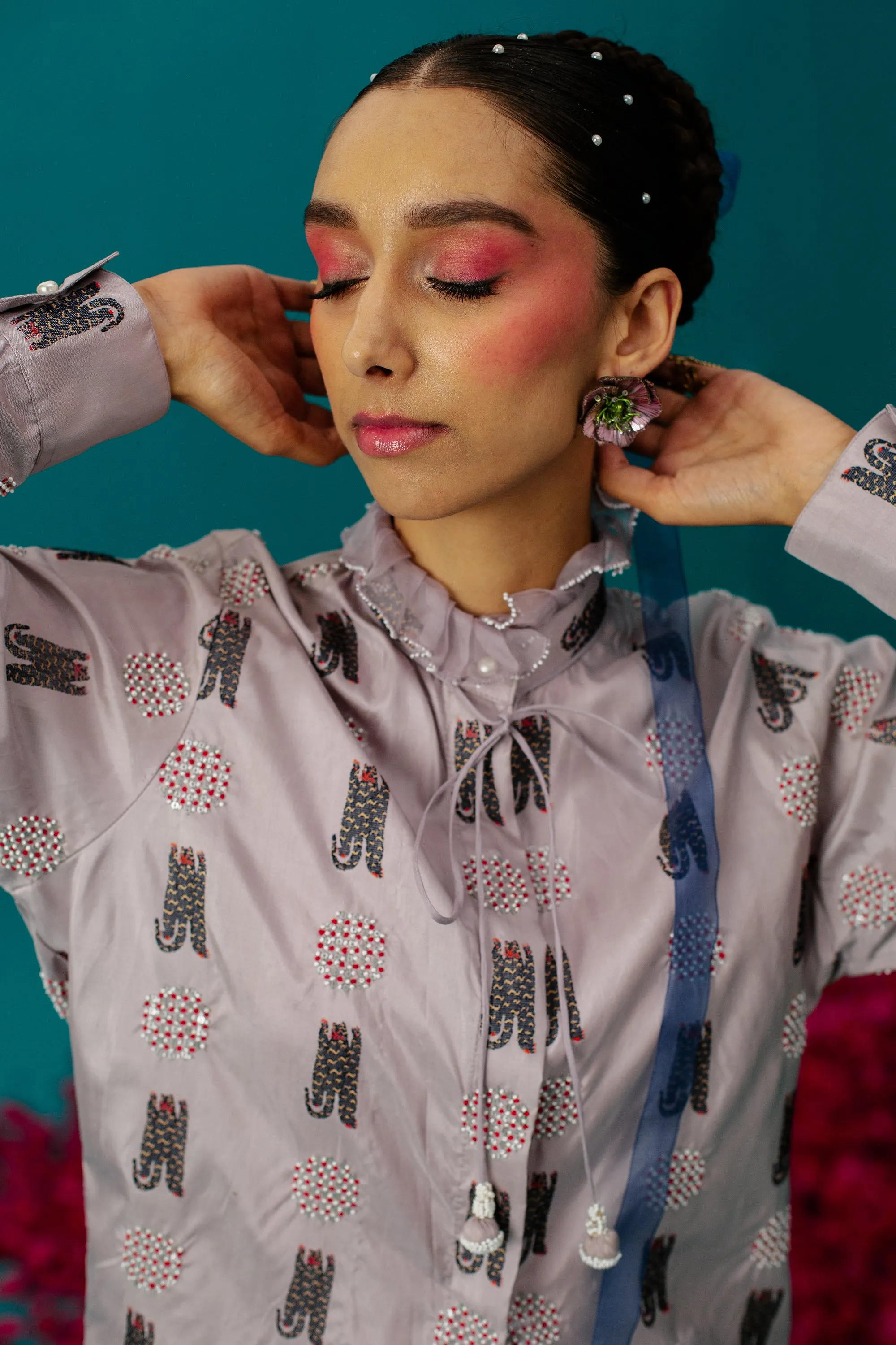 Lilac Tiger Pearl Silk Shirt