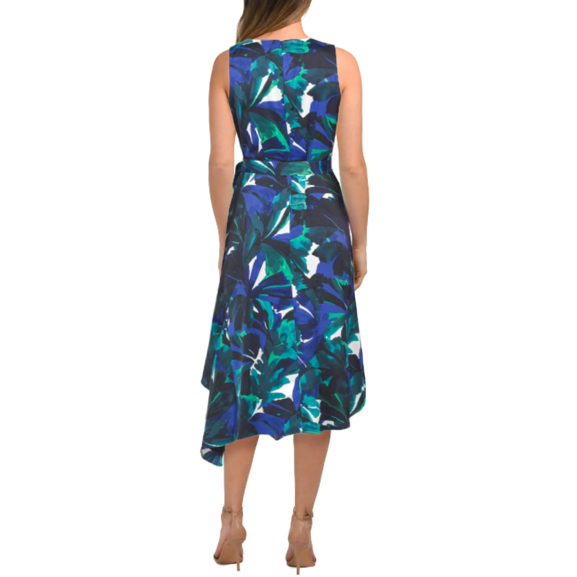 London Times Women's  Floral Print Fit &Flare Asymmetrical Midi Dress