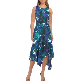London Times Women's  Floral Print Fit &Flare Asymmetrical Midi Dress