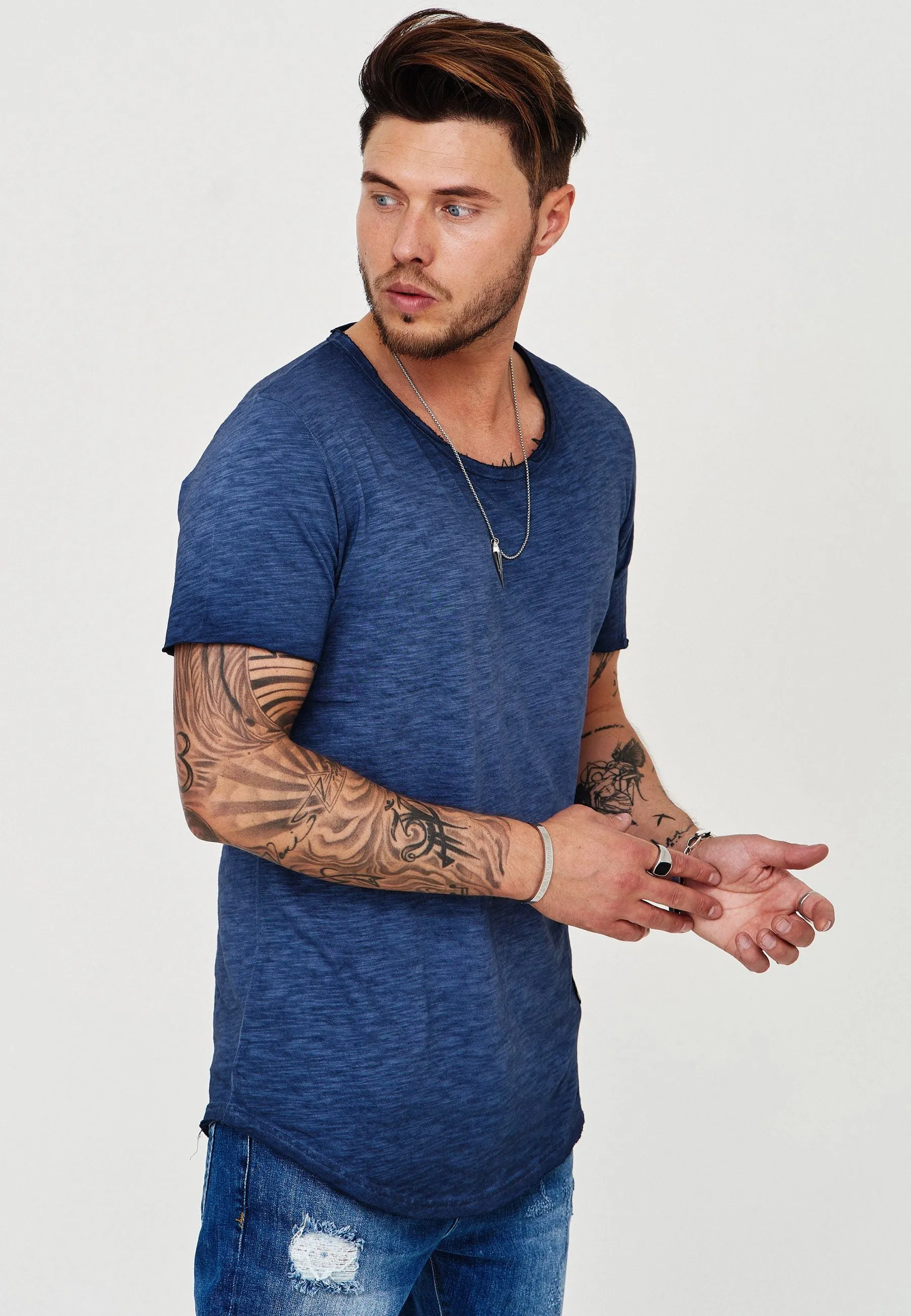 Longline T-Shirt Blau 7103