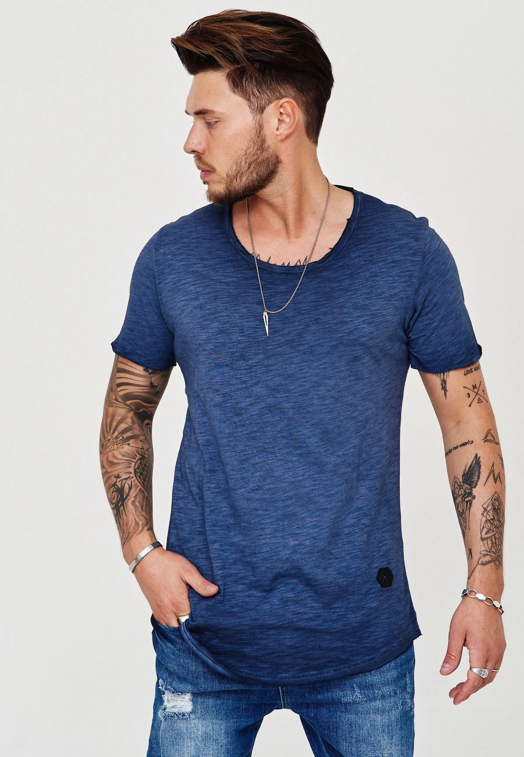 Longline T-Shirt Blau 7103