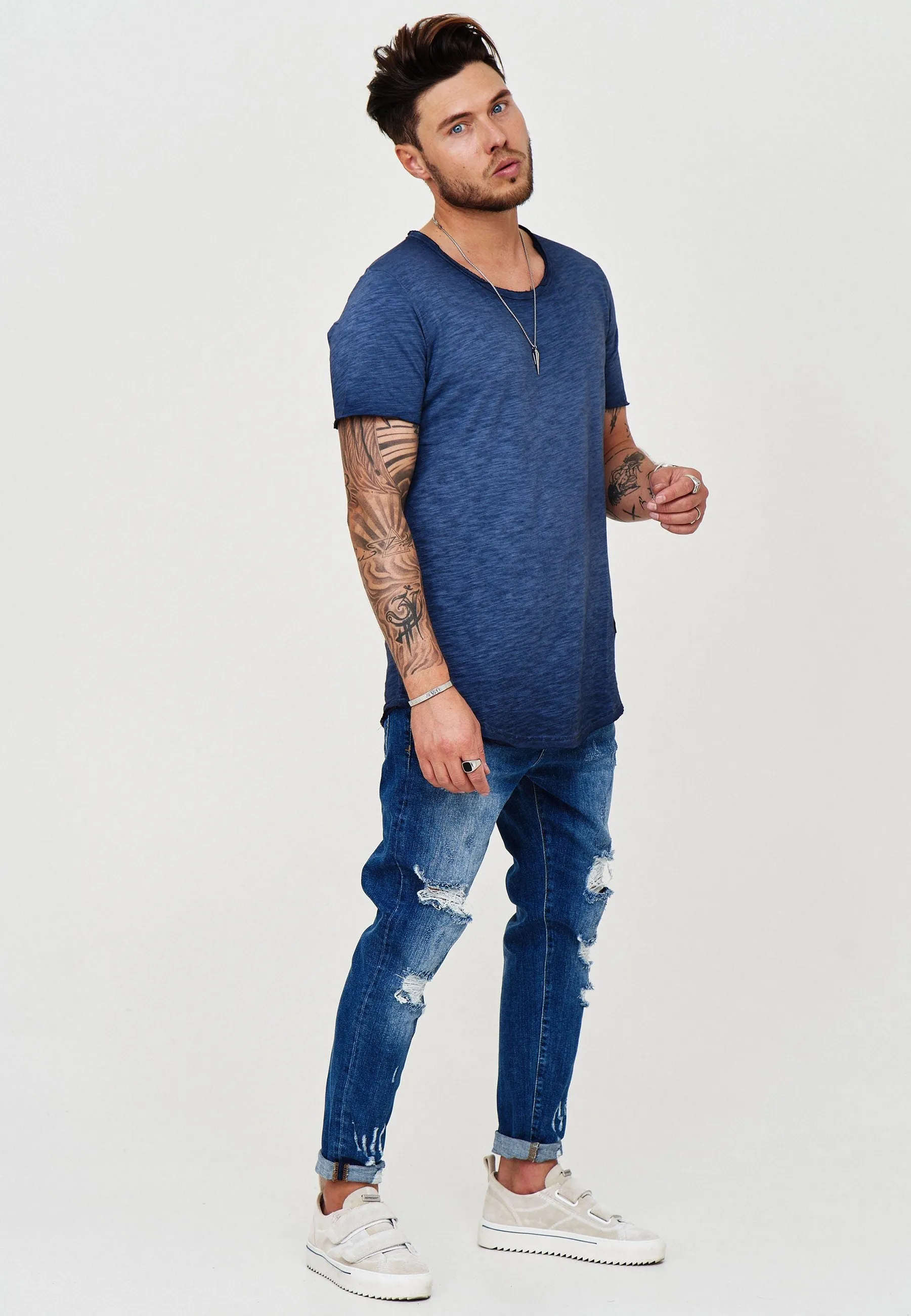 Longline T-Shirt Blau 7103