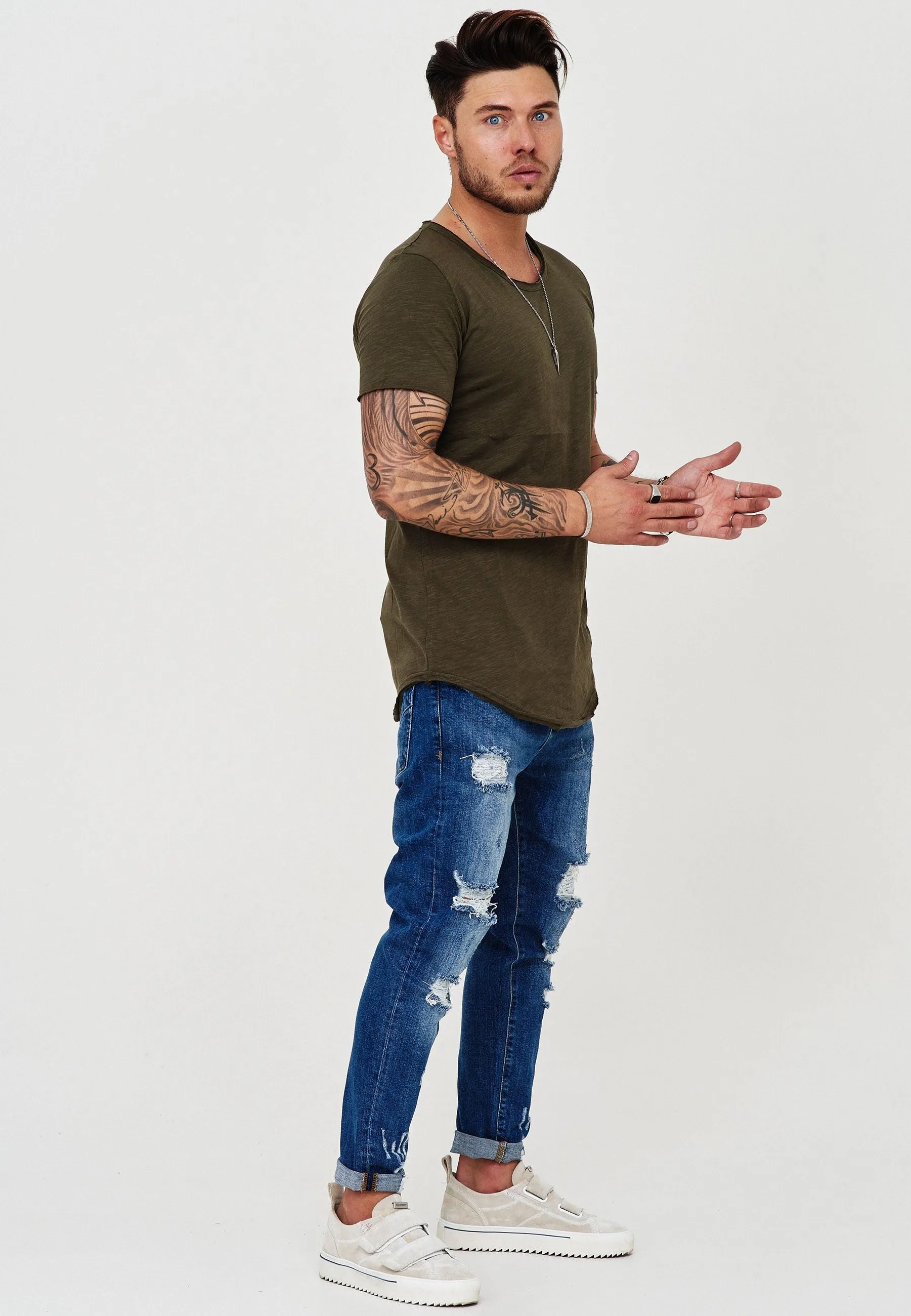 Longline T-Shirt Khaki 7103