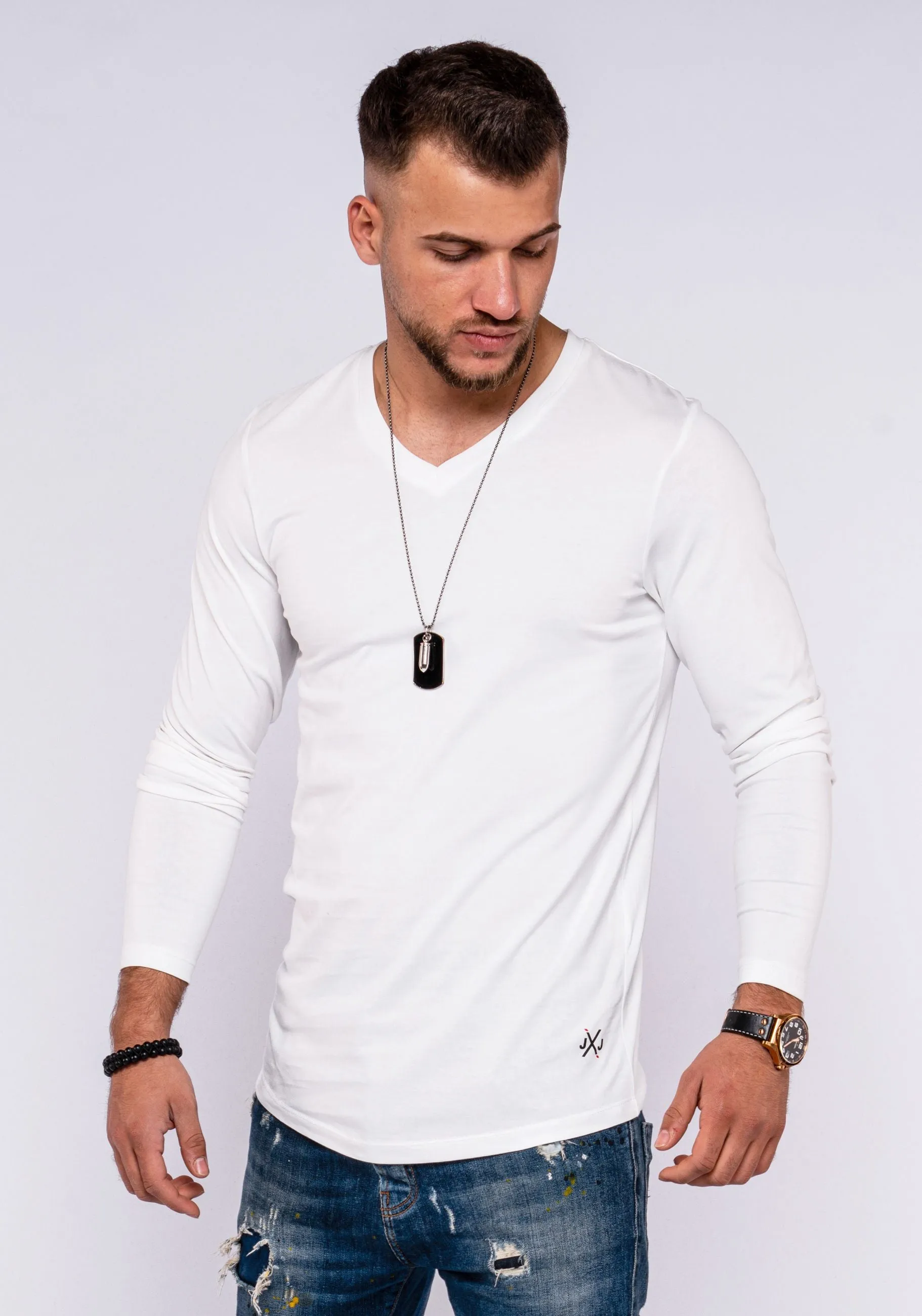 Longsleeve V-Neck INFINITY weiß