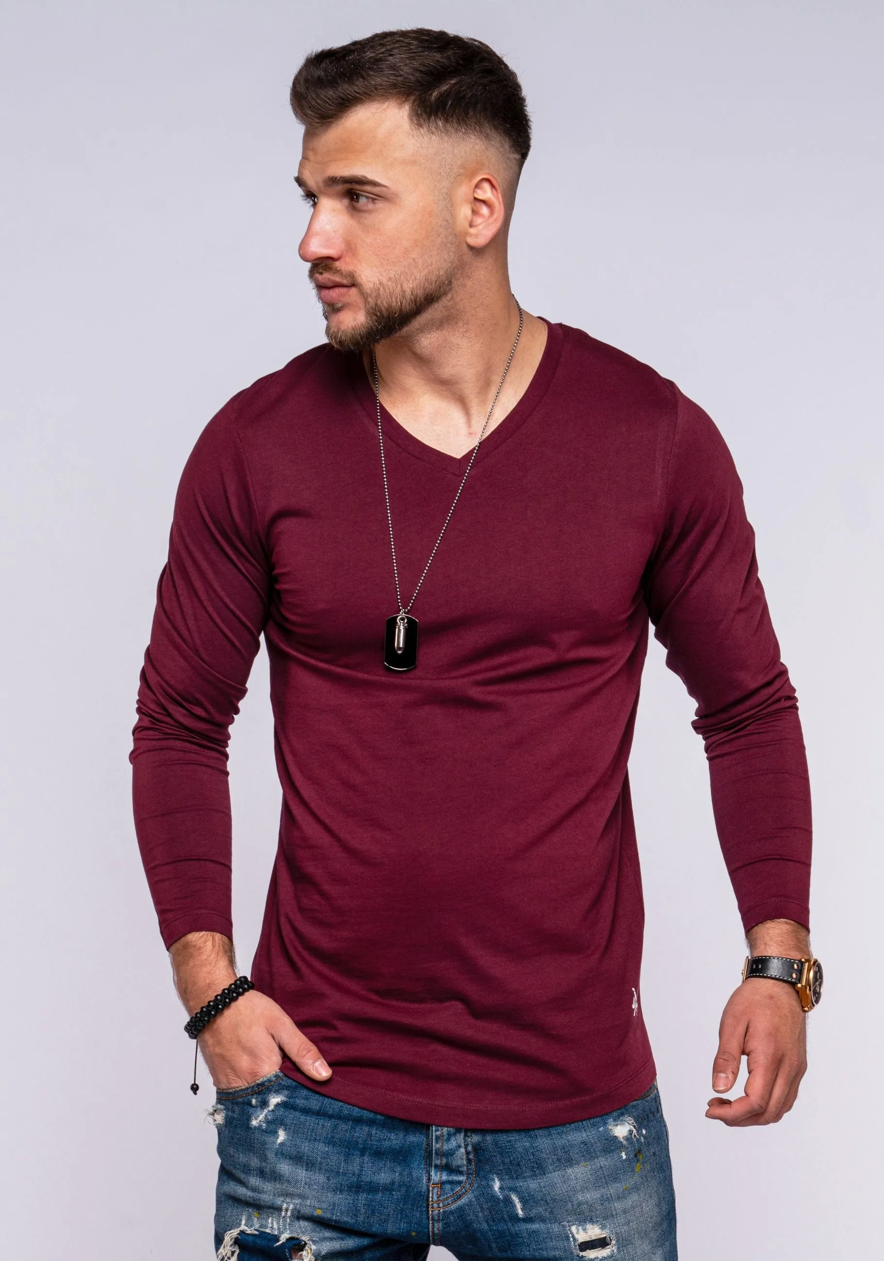 Longsleeve V-Neck INFINITY Weinrot