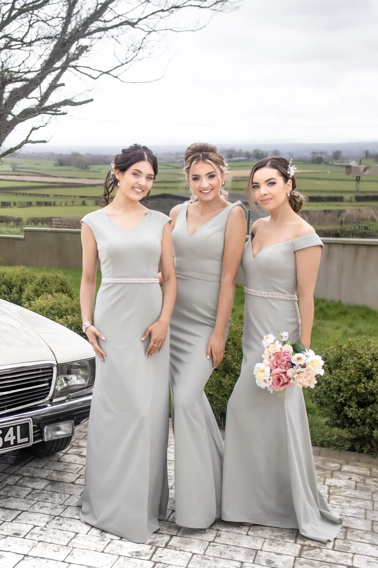 Lucia Sage Green Off The Shoulder And Skinny Straps Cowl Back Bridesmaids Dress