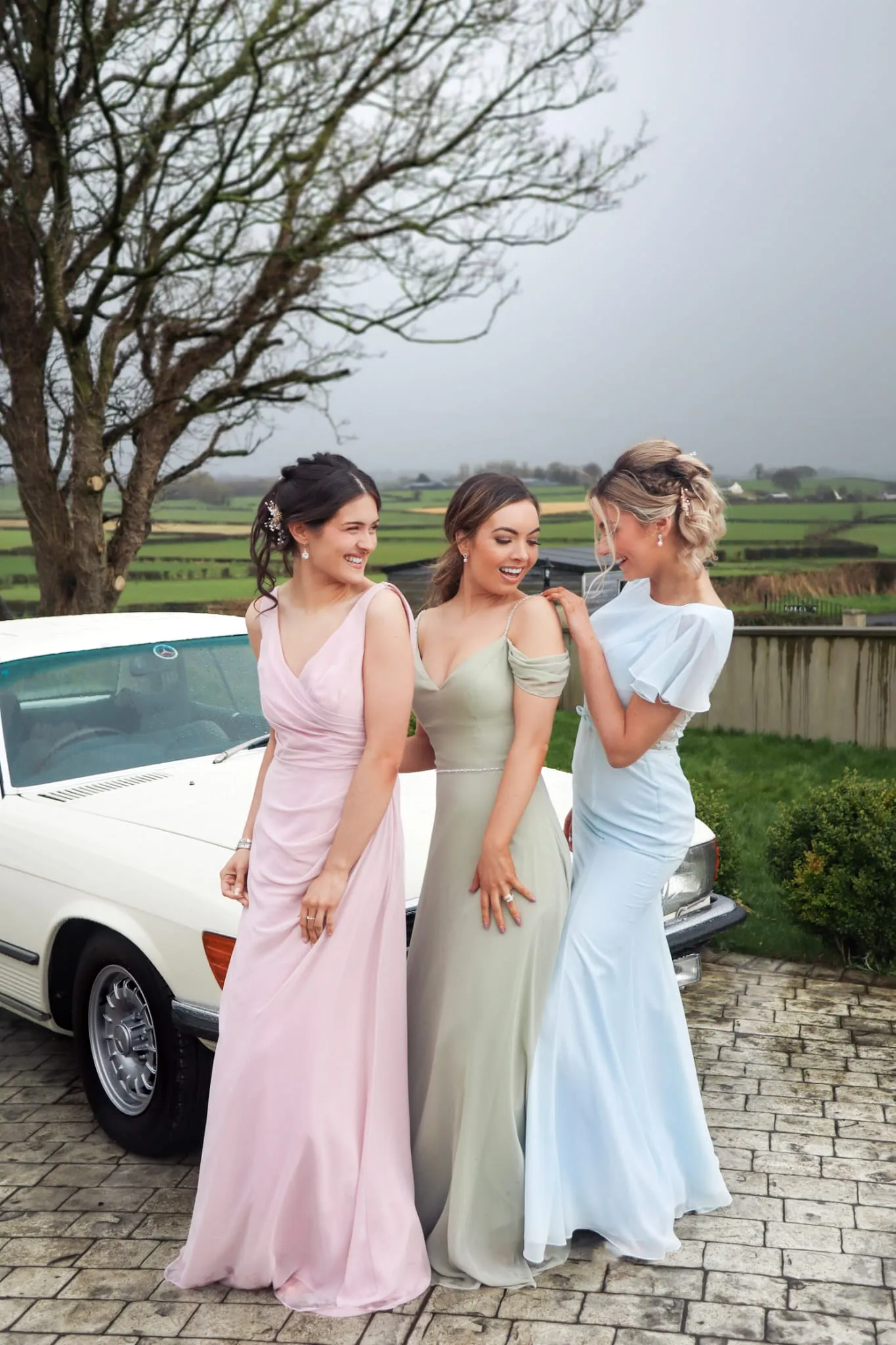 Lucia Sage Green Off The Shoulder And Skinny Straps Cowl Back Bridesmaids Dress