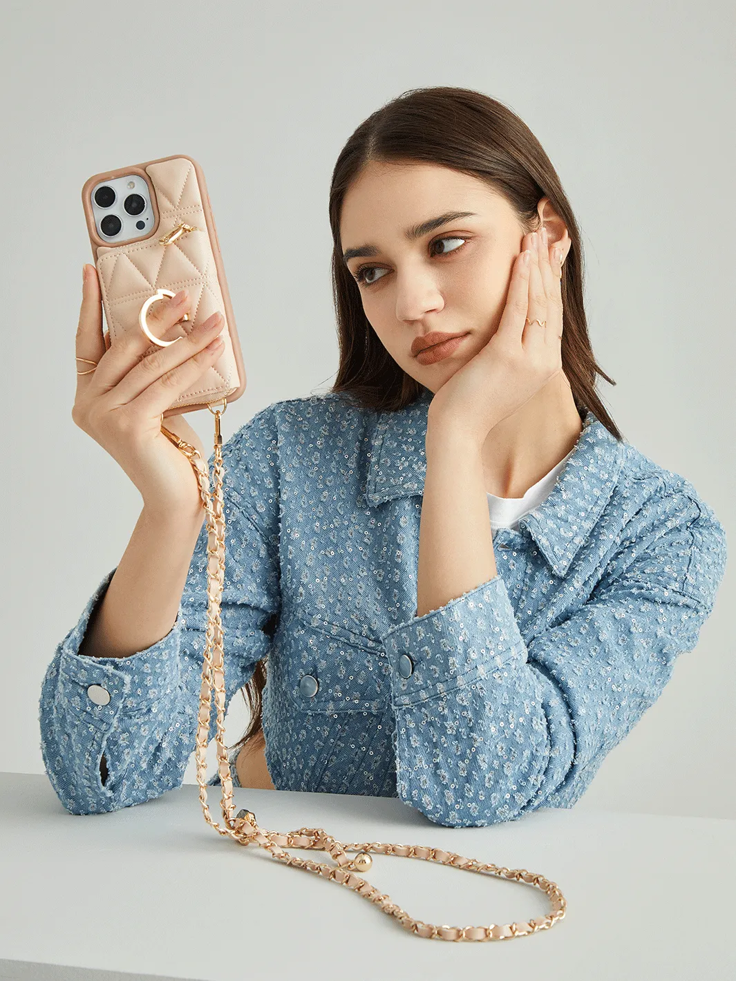 LuxeCharm- Triangle Argyle Phone Case with Adjustable Chain Strap