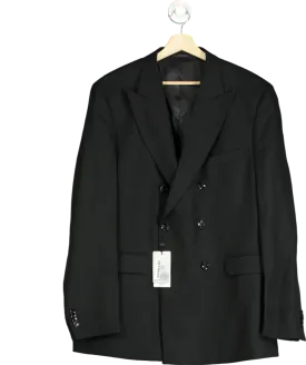 MANGO Black Linen Lyocell Double-breasted Suit Jacket UK 44" CHEST