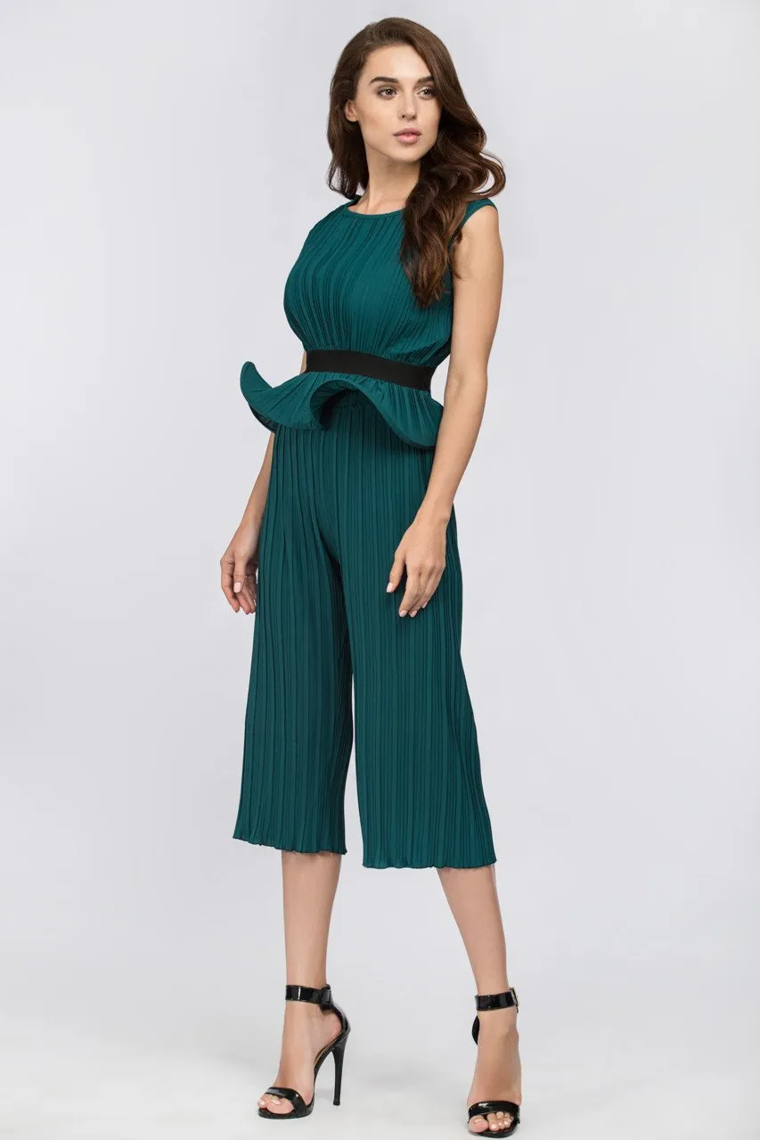 Maram Zbaeda - Green Jade Pleated Sleeveless Peplum Three-piece Set