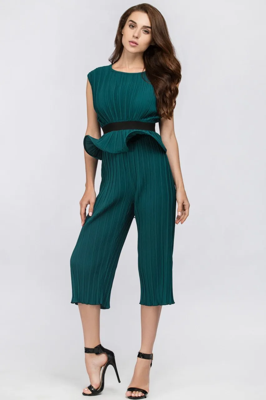 Maram Zbaeda - Green Jade Pleated Sleeveless Peplum Three-piece Set