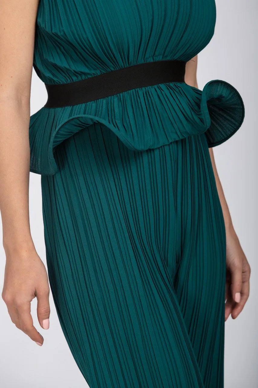 Maram Zbaeda - Green Jade Pleated Sleeveless Peplum Three-piece Set