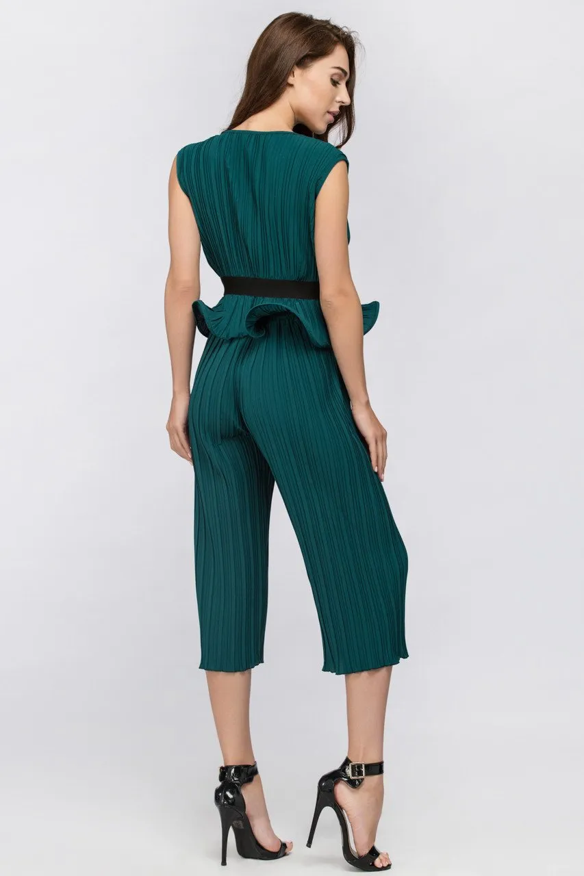 Maram Zbaeda - Green Jade Pleated Sleeveless Peplum Three-piece Set