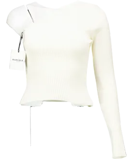 Marcela Cream Suri Asymmetrical One Shoulder Knit Top UK S/M