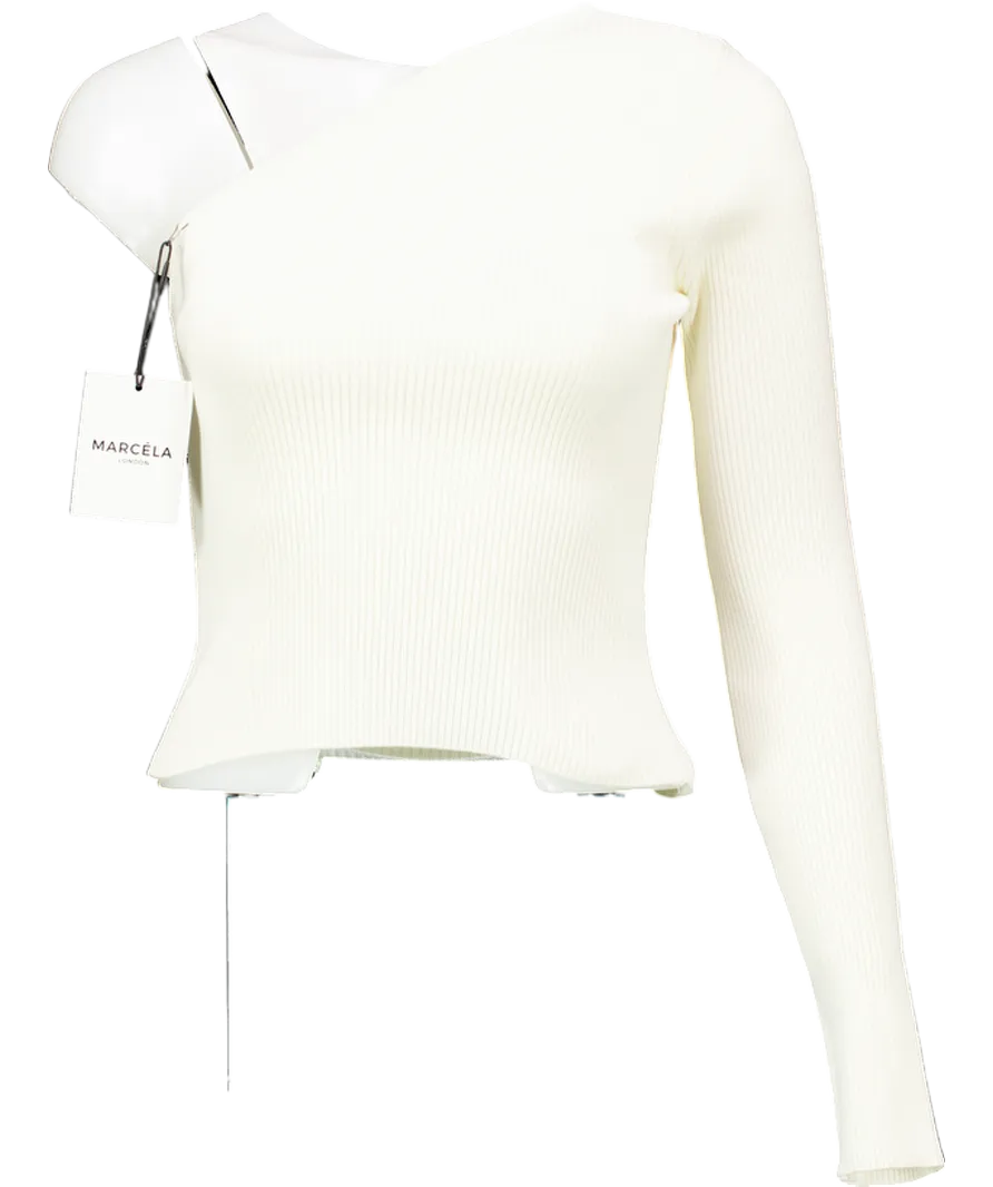 Marcela Cream Suri Asymmetrical One Shoulder Knit Top UK S/M