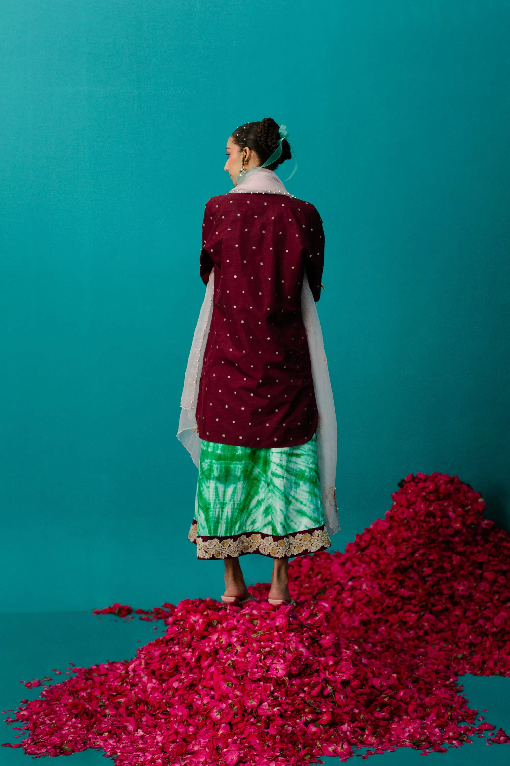 Maroon Star Silk RoseTunic