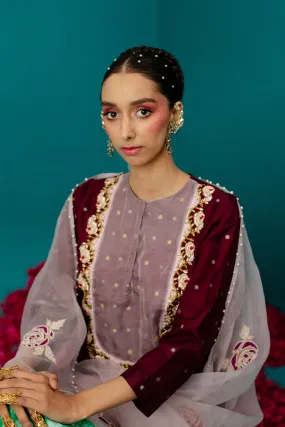 Maroon Star Silk RoseTunic