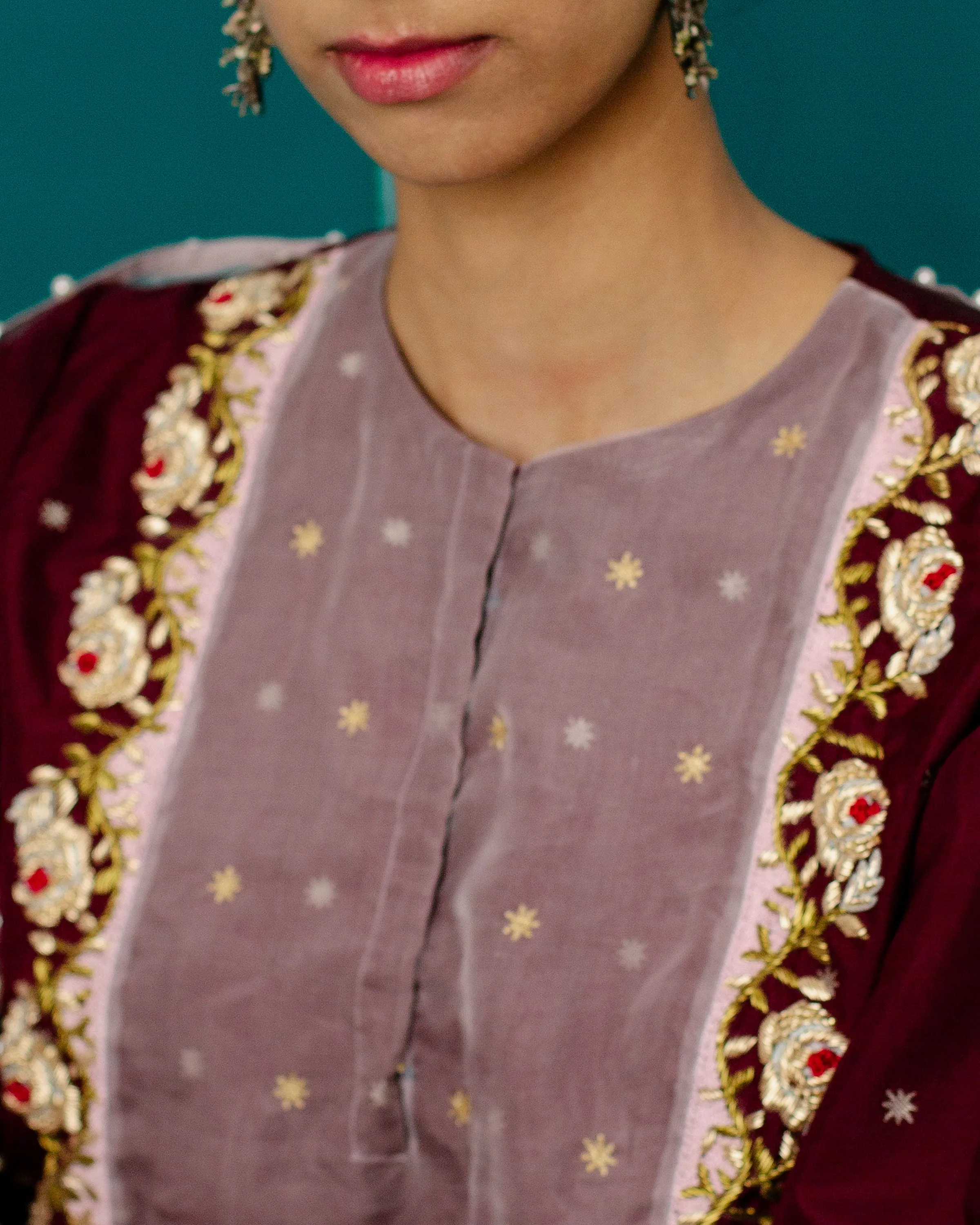 Maroon Star Silk RoseTunic