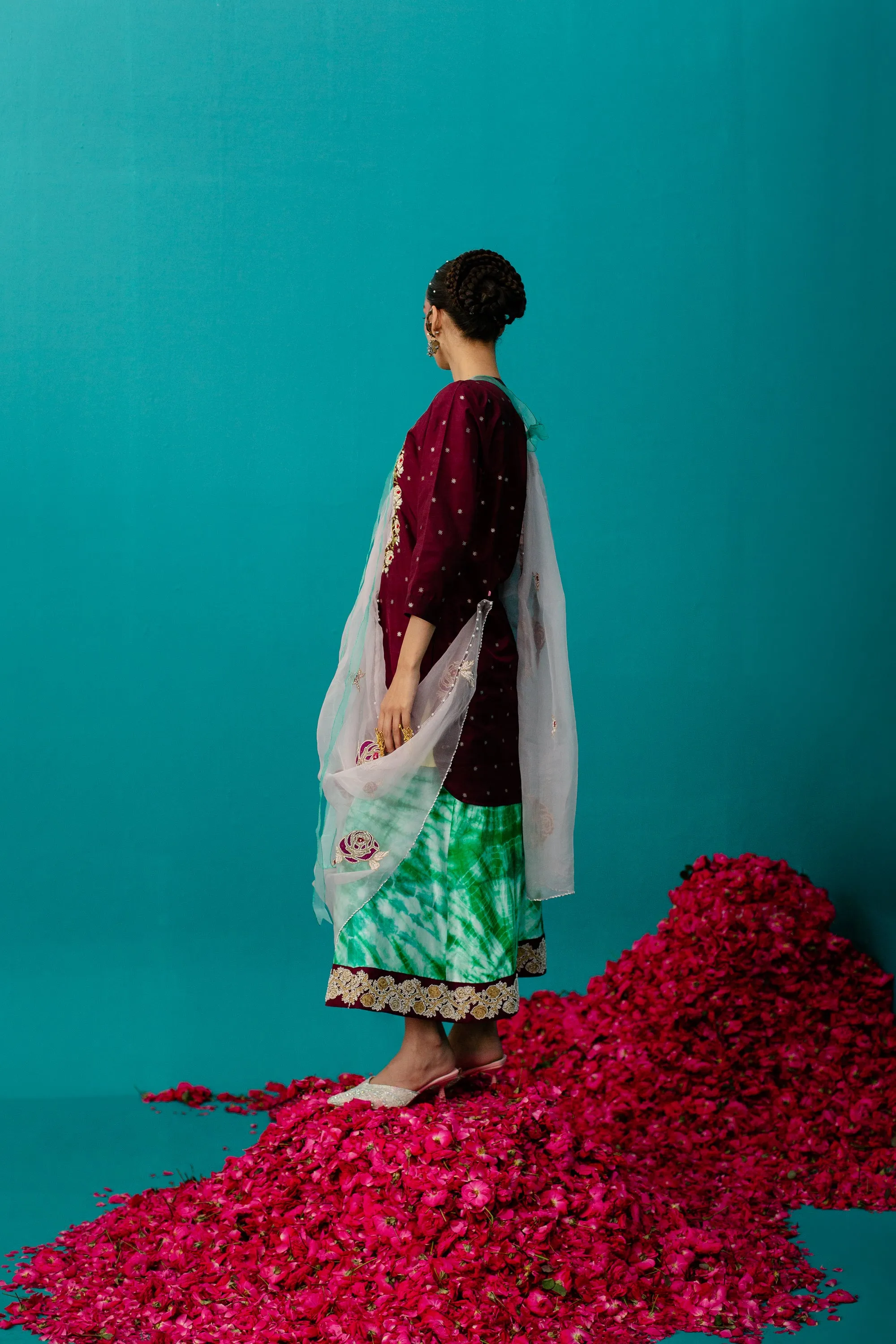 Maroon Star Silk RoseTunic